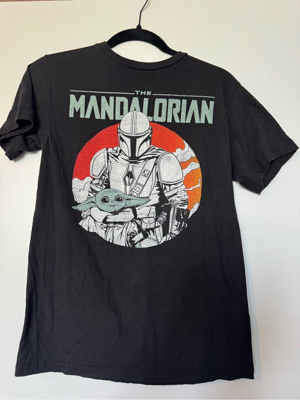 MAD Engine Black Mandalorian & Grogu Graphic Tee with Red Accent